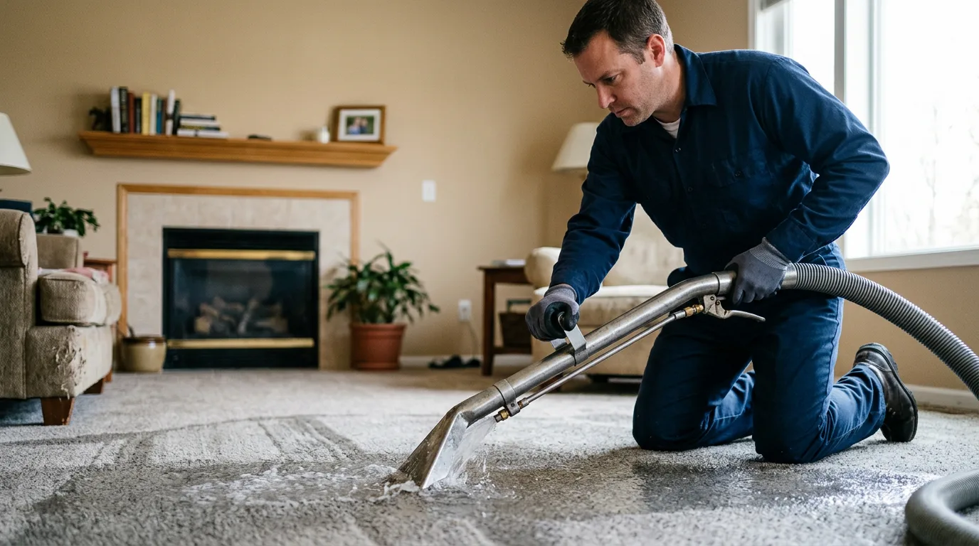 Water damage restoration technician working near Jewett City, CT